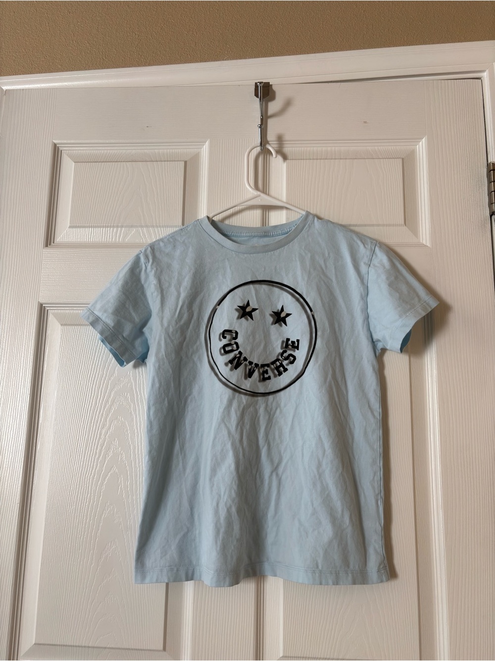 Converse Light Blue Tee with Black Smiley Logo